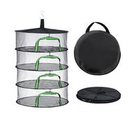 Relaxdays Foldable Drying Rack, 4-Tier Drying Net for Herbs, Fruit, Vegetables, Hanging Dryer, Green/Black