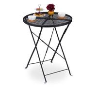 Relaxdays Fold-up Garden Table, Parasol Hole, Weatherproof, Steel, Round, HxD: 71.5x60.5 cm, Balcony, Durable, Black