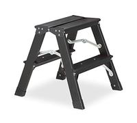 Relaxdays Foldable Ladder, 2 Step, Aluminium, Load 120 kg, Foldup, Use Both Sides, HWD 39x38x40 cm, Black, 39 x 38 x 40 cm