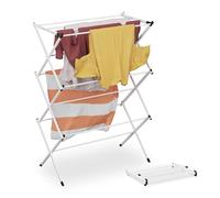 Relaxdays Foldable Laundry Rack, Drying Horse, 11 rods, 104 x 73 x 38 cm, Indoor, Metal, Airing, Space-Saving, White, Iron