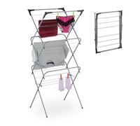 Relaxdays Foldable Laundry Rack, Drying Horse, 18 rods, 136 x 62 x 52 cm, Indoor, Metal, Airing, Space-Saving, Grey, Iron, 136 x 62 x 51 cm