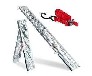 Relaxdays Foldable Loading Ramp, Non-Slip Rail Motorcycle, Bike, Car, Trailer, Steel, Capacity: 225 kg, 2m long, Silver