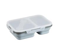 Relaxdays Foldable Lunch Box, 2 Compartments, Microwave-Safe, Airtight, Silicone, Food Container with Cutlery, Grey