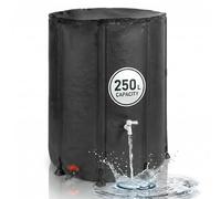 Relaxdays Foldable Rain Barrel, 250L, Garden & Balcony, 2 taps, overflow, lid with leaf guard, PVC, black