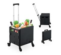 Relaxdays Foldable Shopping Trolley, 70% plastic 10% rubber 20% iron, Black, 101 x 43 x 44 cm