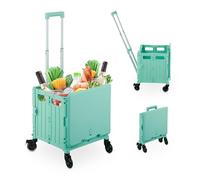 Relaxdays Foldable Shopping Trolley, Collapsible Basket on 4 Wheels, up to 35 kg Capacity, Telescopic Handle, Turquoise, Iron, 101 x 43 x 44 cm