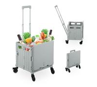 Relaxdays Foldable Shopping Trolley, Collapsible Basket on 4 Wheels, up to 35 kg Capacity, with Telescopic Handle, Grey