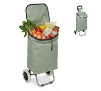 Relaxdays Foldable Shopping Trolley, Removable 28 L Bag, sage