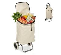 Relaxdays Foldable Shopping Trolley, Removable Bag 28 L, beige