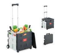 Relaxdays Shopping Trolley, Foldable, Wheels, Lid & Telescopic Handle, up to 35kg, Cart, Basket, White, 98 x 45 x 39 cm