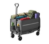 Relaxdays Foldable wagon, 150 kg, telescopic handle, tailgate, rain cover, shopping & camping, grey
