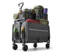 Relaxdays Foldable wagon, 150 kg, telescopic handle, tailgate, rain cover, shopping & camping, grey