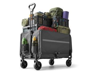 Relaxdays Foldable wagon, 150 kg, telescopic handle, tailgate, rain cover, shopping & camping, grey