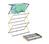 Relaxdays Folding, Adjustable Drying Rack, 11 rods, HxWxD: 107 x 43-74 x 37 cm, Bamboo & Metal, Natural/Black, Iron, 107 x 74 x 37 cm