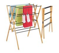 Relaxdays folding airer, 12 rods, HxWxD: 93 x 70 x 62 cm, bamboo, metal, compact design, natural/black