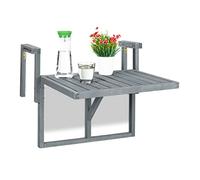 Relaxdays Folding Balcony Table, Hangs on Terrace Ledge, WxD: 60x45 cm, Height Adjustable, Small Deck Table, Wood, Grey