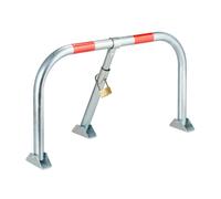 Relaxdays 10017409 Folding Parking Barrier, With 3 Keys, 76 x 32 x 45 cm, with Red Warning Stripes, Silver