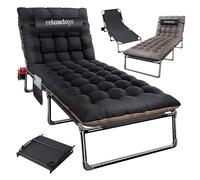 Relaxdays folding camp bed, mattress & neck pillow, phone holder, up to 250 kg, H x W x D: 26x190x72 cm, black