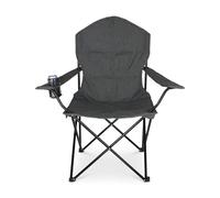 Relaxdays Folding Camping Chair with Armrests, Cup Holder, Carrying Bag, 106x90x45 cm, 100 kg, Grey