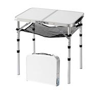 Relaxdays Folding Camping Table, Adjustable Height, Aluminum & MDF, Weatherproof, 60x60x40 cm, White