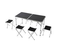 Relaxdays Folding Camping Table with 4 Stools, Height-Adjustable, Aluminum & MDF, Carry Handle, 71x120x60cm Black