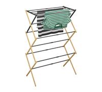 Relaxdays Folding Clothes Airer, 11 Rods, 105.5x43-75x37.5 cm, Expandable Laundry Rack, Bamboo & Metal, Natural/Black, Iron, Plastic