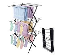 Relaxdays Folding clothes horse, 3-tier, 27 rails, black