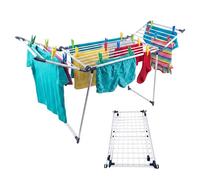 Relaxdays folding clothes horse, HxWxD: 103 x 174 x 57 cm, white/blue
