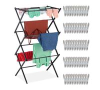 Relaxdays Folding Clothes Horse with 50 Clamps