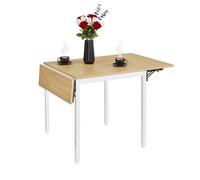 Relaxdays Folding Dining Table for 2-4 People, Space-Saving, MDF & Iron, Natural/White, 76×120×78 cm