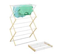 Relaxdays Folding, extendable Clothes Dryer, 11 rods, HxWxD: 107 x 43-74 x 37 cm, Bamboo & Metal, Natural/White, Iron, 107 x 74 x 37 cm