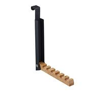Relaxdays Folding Hook, for Hanging, 6 Coat Hangers, Metal & Wood, for 2 cm Door Thickness, Black/Natural, Iron, 21 x 2.5 x 18 cm