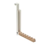 Relaxdays Folding Hook, for Hanging, Holds up to 6 Coat Hangers, Metal & Wood, for 2 cm Door Thickness, Cream, Iron, 21 x 2.5 x 18 cm