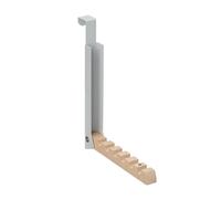 Relaxdays Folding Hook, for Hanging, Holds up to 6 Coat Hangers, Metal & Wood, for 2 cm Door Thickness, Grey, Iron, 21 x 2.5 x 18 cm
