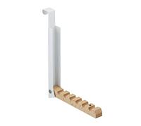 Relaxdays Folding Hook, for Hanging, Holds up to 6 Coat Hangers, Metal & Wood, for 2 cm Door Thickness, White, Iron, 21 x 2.5 x 18 cm