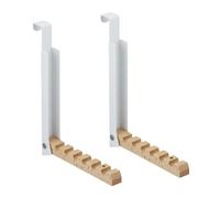 Relaxdays Folding Hook, Set of 2, for Hanging on Doors, 6 Coat Hangers, Metal & Wood, for 2 cm Door Thickness, White