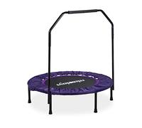 Relaxdays Folding Indoor Trampoline with Handle, HxWxD: 113 x 102 x 102 cm, Max User Weight: 120 kg, Black-Purple