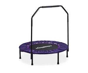 Relaxdays Folding Indoor Trampoline with Handle, HxWxD: 113 x 102 x 102 cm, Max User Weight: 120 kg, Black-Purple