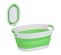 Relaxdays Folding Laundry Basket, 36 litres, Plastic Tub, Clothing, Collapsible Washing Storage, Handles, Green/White, 27.5 x 61 x 44 cm