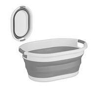Relaxdays Folding Laundry Basket, 36 litres, Plastic Tub, Clothing, Collapsible Washing Storage, Handles, Grey/White, 27.5 x 61 x 44 cm