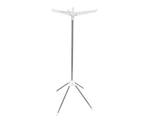 Relaxdays folding laundry rack, for 27 hangers, collapsible, 15 kg capacity, drying rack, HxD: 143x56 cm, white/silver