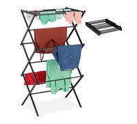 Relaxdays Drying Rack for Clothing, Folding Laundry Airer, 11 Rods, 6 Tiers, HWD: 105x73x37 cm, Metal, Extendable, Black, Stainless steel