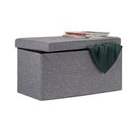 Relaxdays Folding Ottoman Storage Bench XL, Sturdy, Foldable Foot Stool with Removable Lid, 38 x 76 x 38 cm, Dark Grey