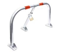 Relaxdays Folding Parking Barrier, with Padlock, HxWxD: 45 x 76 x 32 cm, Warning Stripes, Galvanised Steel, Silver