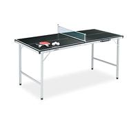 Relaxdays Folding Ping Pong Table With Net, 2 Bats, 3 Balls, HWD: 70 x 70 x 150 cm, Indoors Use, Table-Tennis Set, Black