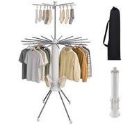 Relaxdays folding rotary clothes airer with bag, white/grey