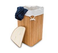 Relaxdays Folding Round Laundry Basket Bin Hamper, 65 x 41 cm, 64 L, made of Bamboo, Foldable, Black