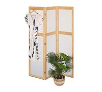 Relaxdays Folding Screen, 3 Panels, Room Divider, HxW: 168 x 135.5 cm, Partition Wall, Plastic & Bamboo, Natural/White, 80% 20%