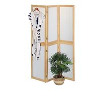 Relaxdays Folding Screen, 3 Panels, Room Divider, HxW: 180 x 136.5 cm, Partition Wall, Plastic & Bamboo, Natural/White