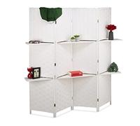 Relaxdays Folding Screen, 4-Panel, 2 Shelves, Room Divider, H x W: 180 x 180 cm, Partition Wall, Wood, Paper, White, 70% 30%